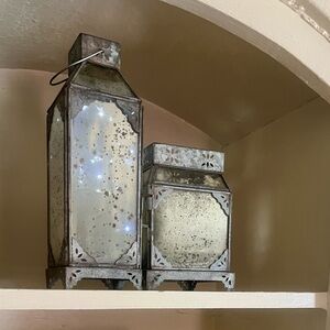 Vintage-Style Silver Mirrored Lantern Set- Summer Party, Holiday or Home Decor